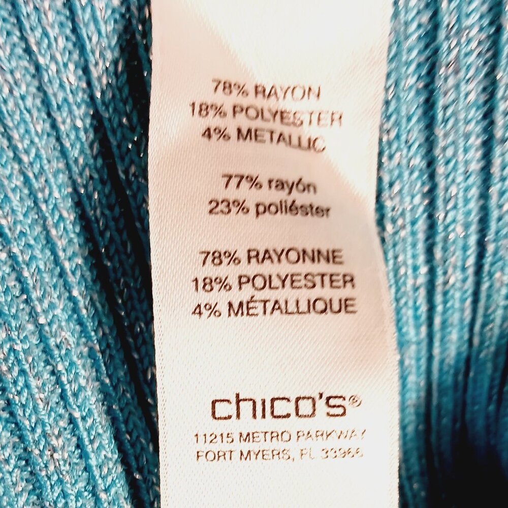 Chico's, Turquoise Blue, Sparkle, Ribbed Knit Top with 3/4 Sleeves, Size Small - Picture 11 of 12